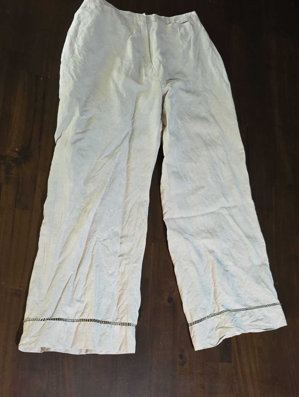 Jillian Jones Lightweight "Silk" Lined Cream Wide-Leg Linen Capris